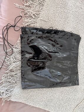 Danielle Guizio Black Patent PVC Corset Skirt